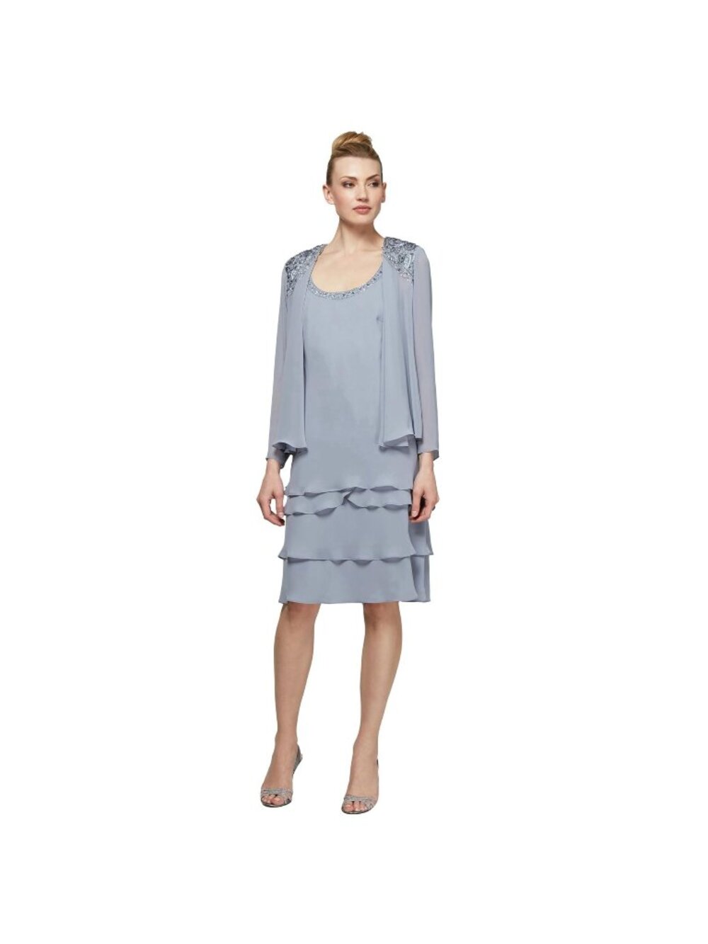 *S.L. Fashions Women's Mother of The Bride Tiered Jacket Dress with Shoulder 8P